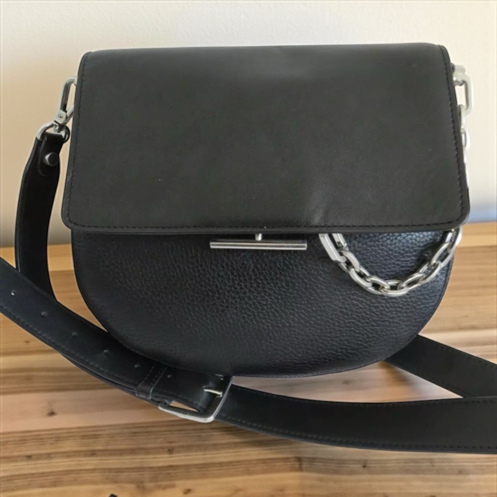 Treasure & Bond Crossbody Handbag Black Faux Leather Messenger Saddle Bag‎
